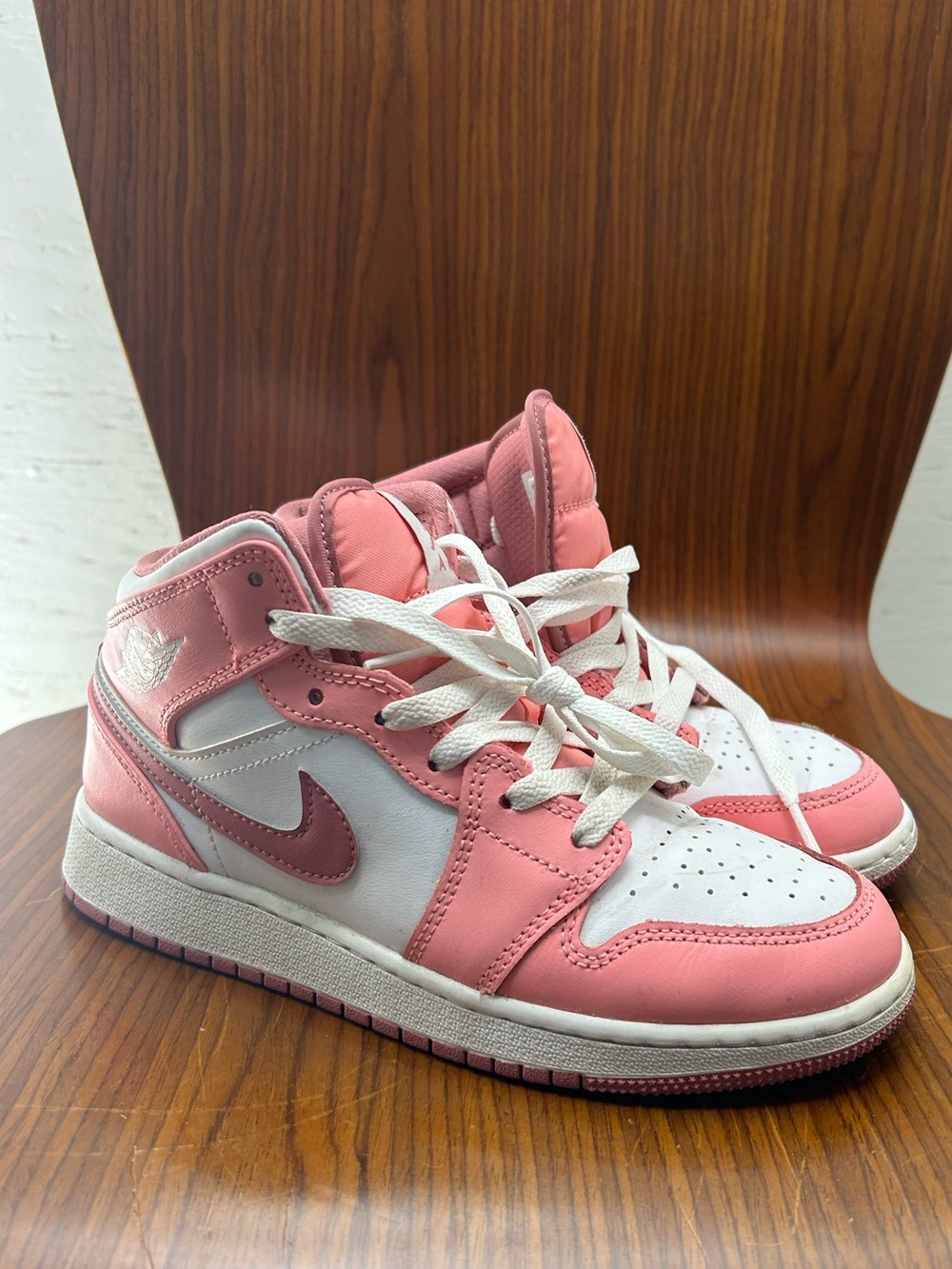 Nike Pink and White Air Jordan 1 Mid Sneakers